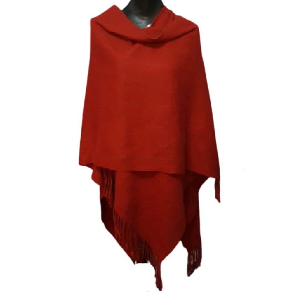Raspberry Red Blanket Fringe Wrap w/ Subtle Stripe